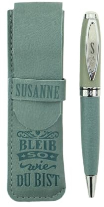 History & Heraldry Bamboo Persönlicher und individueller Kuli Kugelschreiber Stift mit Namen und Spruch Personalisiertes Etui Monogramm-Design persönliches Geschenk (Kuli Susanne)