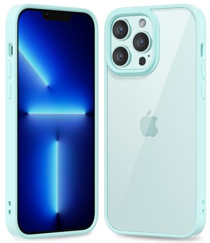 oakxco Thin Slim Clear case for iPhone 13 Pro Max, Transparent Hybrid Hard Shell Plastic & Soft Silicone Rubber Bumper, Non-Yellow Acrylic Protective Lightweight Cover for Women, Mint Green