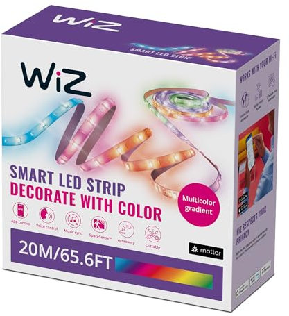 WiZ Smart RGBIC LED Strip Light, 20 m, 16 Million Colors, Dynamic Light Scenes, Wi-Fi, Voice/App Control, Works with Google Home, Alexa and HomeKit, LED Lights for Bedroom, Kitchen, Living Room
