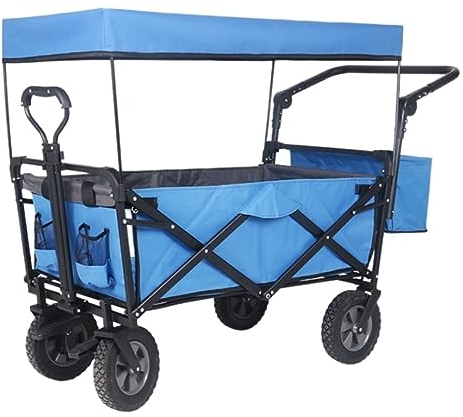 LIDDFAFA Camping Trolley Warenkorb Klapp Garten Trolley Warenkorb Mit Dach Räder Bremse Transport Metall Stahl Trolley Für Garten Camping Transport Im Freien