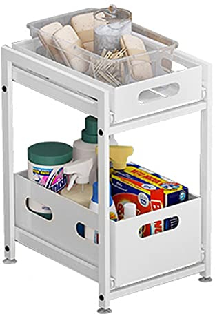 MXMZSRTH Debajo del Estante del Fregadero Organizador de Armario apilable 2 Niveles correneciente Canasta Organizador cajon bajo el Almacenamiento de Fregadero(Color:Bianco,Size:41.5x30x23.5cm)