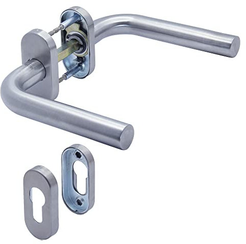 APECS Tiradores ovalados de acero inoxidable para puertas de jardín, puertas de casa y perfiles, cilindro de perfil L-modelo H-0901+PZ
