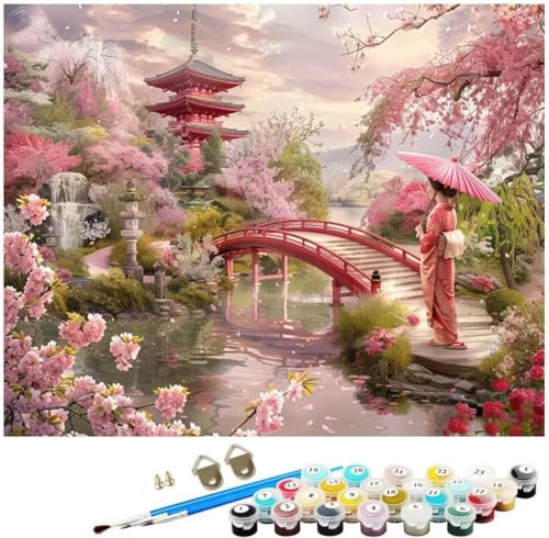 Peinture par Numero,DIY Paint by Numbers Kit,Peinture par Numéros pour Adultes Débutants,Peinture à l'huile Peinture par Numero Kit pour Décoration Intérieure (Sans Cadre) Paysage Japon 40x50cm WK-18