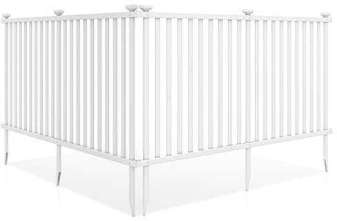 COSTWAY 2 Panels Decorative Garden Fence, 203 x 95cm PVC Landscape Fencing Panels with Sharp Ground Stakes & Protective Caps, No Dig Fence Animal Barrier Flower Bed Border