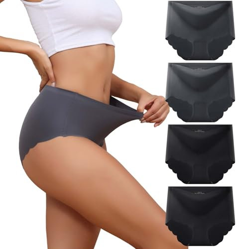 Dumwis Unterhosen Damen,Seamless Slips Damen Unterwäsche Frauen,High Waist Nahtlose Panties,Mehrpack 4Er Pack Hipster Bequeme Ohne Abzeichnen Underwear Women,Damen Taillenslip sportunterwäsche
