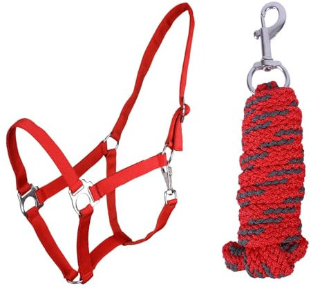 ARBO-INOX Halfter-Set Beginner de lux - Halfter + Führstrick - graue Akzente - verstellbar (Cob Vollblut, Rot)