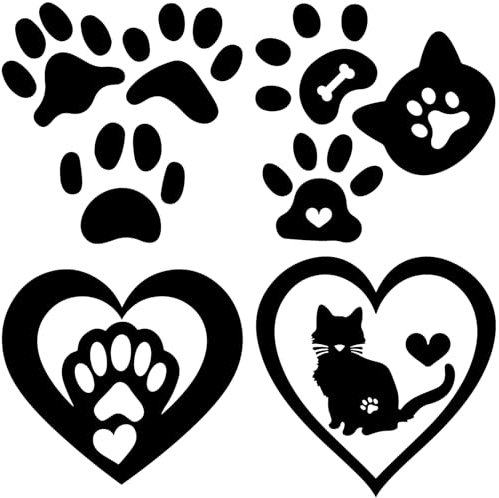 GORGECRAFT 4 Stili 4 Pezzi Gatto Cane Zampa Impronte Adesivo Auto Nero Riflettente Cuore Auto Paraurti Decalcomanie Impermeabile Pet Automotive Esterno Decorazione Adesivi per SUV Camion Moto Porte