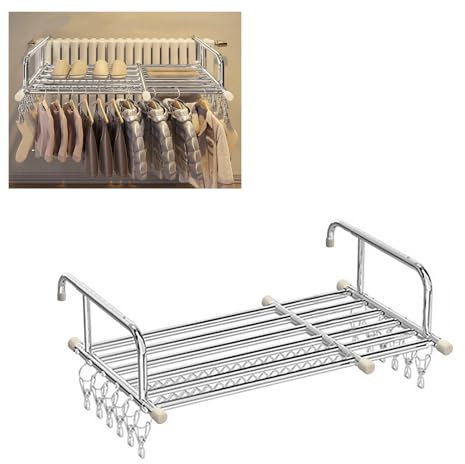 Hoiweqr Tendedero Extensible para Balcón, Tendedero para Radiador, con Pinzas para Calcetines, Resistente A Altas Temperaturas, para Ropa Pequeña, Calcetines, Tendedero Colgante Extensible(57-100cm)