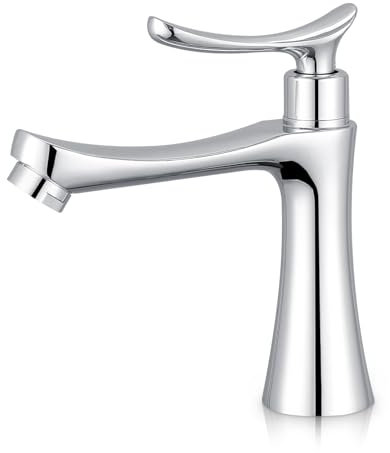 Grifo de baño solo frío, monomando con un solo agujero, grifo de lavabo montado en cubierta, grifo de lavabo cromado pulido