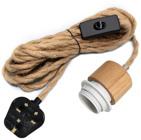 WPQIUZS Hemp Rope Plug in Pendant Lighting Cord, Wood E26/E27 Lamp Holder with Switch, Plug in Ceiling Light, Industrial Hanging Rope Light Fitting, Suitable for DIY Wall Lamps, Floor Lamps