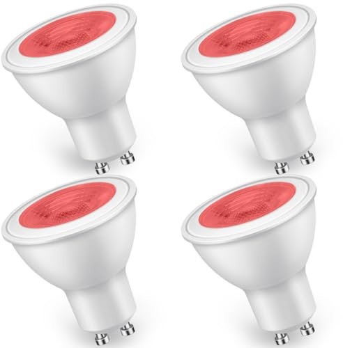 4er-Pack rote GU10-LED-Glühbirnen, 5 W, entspricht 50-W-Halogenlampen, 500 lm, nicht dimmbar, 38° Abstrahlwinkel, rote Strahler, Beleuchtung für Landschaften, Bars, Atmosphären, Bühnen, Partys