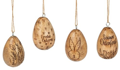 Osterschmuck Hänger Osterei Osterdekoration Hänger Ei -1 Set aus 4 Stück-7 cm Dekoanhänger Osterstrauß aus Mangoholz