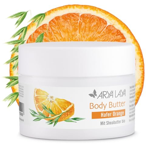 ARYA LAYA Body Butter Hafer Orange, 200 ml - reichhaltige Körperbutter mit Sheabutter bio, auch geeignet für trockene Haut, dezenter Duft nach Cerealien mit feiner Orangennote, vegan