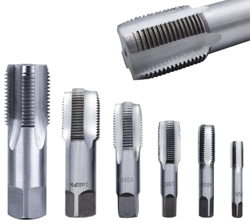 QISF 6-teiliges BSP-Rohrgewindebohrer-Set – 1/8 Zoll, 1/4 Zoll, 3/8 Zoll, 1/2 Zoll, 3/4 Zoll, 1 Zoll BSP-Gewindebohrer-Set, Kohlenstoffstahl, Handgewinde, Sanitärgewindebohrer-Set zum Reinigen