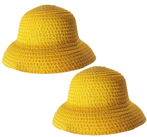 Mini Sombreros de Paja para muñecas 2pcs de cúpula Trenzada Borde Corto Unisex Lindo Mini Gorro de Paja simulación de Dibujos Animados sólidos Sombreros de Color sólido para artesanías Accesorios de