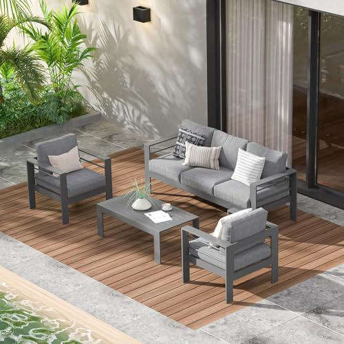 Wisteria Lane Modern Outdoor Patio Aluminium Furniture Set,Four Colourways, with Sofa, Chairs, Loveseats and Coffee Table, Perfect for any garden (Grey/Grey, Coffee Table Set)