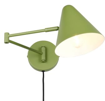 meineWunschleuchte Wand-Leuchte mit Schwenkarm, Stecker und Schalter Grün | Höhe 16cm, mit E14 LED, stufenweise dimmbar, Retro Wandlampe innen, Leselampe über Sofa & Bett, gezieltes Licht