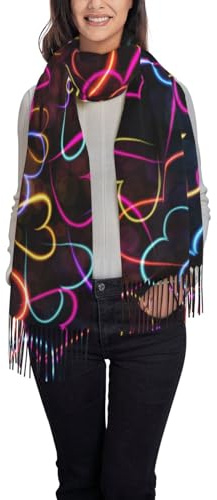 Hnnkloy Neon bunte Linie Herzmuster,Damenmode-Schal aus Kaschmirimitat, leichter Schal mit Quaste, 197 x 72 cm