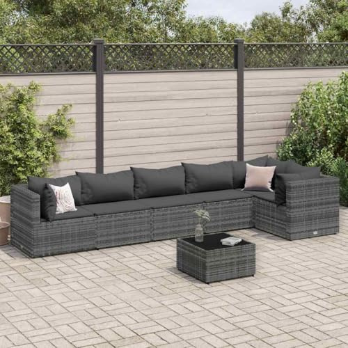QJBSAVVA 7-teiliges Lounge-Set Grau Gartenmöbel Rattan Polyrattan Ecksofa Balkonmöbel 304×304 cm Modern & Robust für Garten Terrasse Balkon