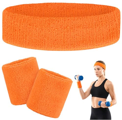 Schweißband Set, Sport Schweißband für Damen & Herren | Schweißbänder Stirnband mit 2X Schweißbänder Handgelenke + 1x Sport Stirnband