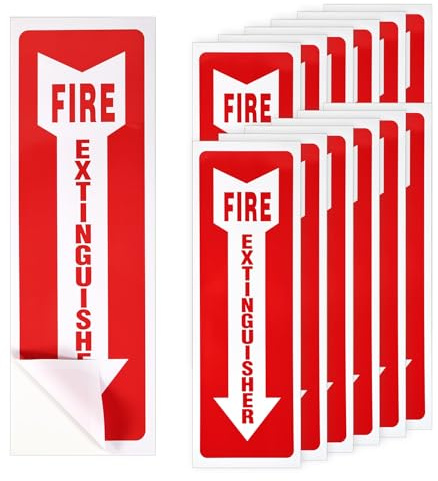 12pcs Panneaux Extincteur, 10,2x30,4cm Autocollants Extincteur Autoadhésifs Résistants Intempéries Haute Visibilité Réfléchissants avec Flèche Bas pour Intérieur Extérieur Entreprise Bureau