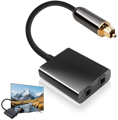 Astraveo Toslink Splitter 1 in 2 Out Optischer Splitter mit 24k vergoldeten Steckern Digital Audio Out Adapter als SPDIF Verteiler für TV, Soundbar, AV-Receiver, Plug-and-Play