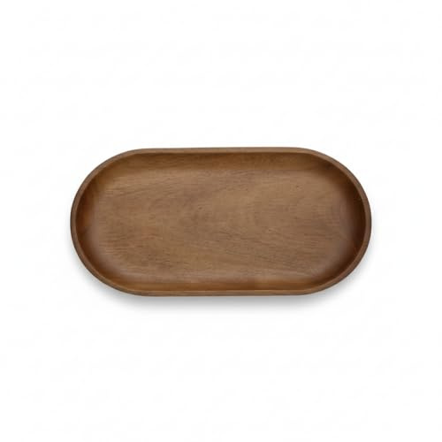 Vassoio in Legno di Acacia – Piatto - Design Elegante, Multiuso per Casa, Cucina, Bagno e Ufficio – Ideale come Organizer, Svuotatasche o Vassoio da Servizio (Ovale 24x13 cm)