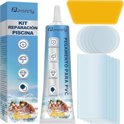 Paistely Parche Piscina, Sal, Agua Caliente y Resistente a los Rayos UV Liner Piscina, Kit Reparación Piscina Repara una Variedad de inflables, incluidos Piscinas de SPA inflables (60ml)