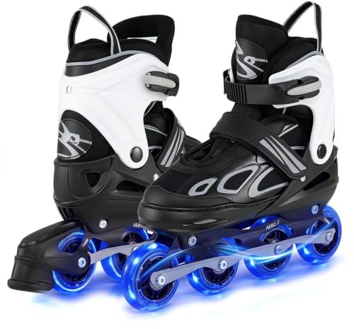 HOMASIS Verstellbare Inliner Skates 4 Größen, Rollschuhe mit Leuchtende Räder, ABEC-7, Rollerblades für Mädchen, Jungen & Anfänger, Schlittschuhe für Kinder 5-14 Jahren