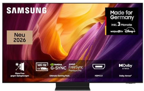 Samsung OLED S95H 4K 65 Zoll (163 cm), UHD Fernseher, Antireflexion mit Glare Free, OLED HDR pro, Ultimate Gaming Pack (NVIDIA G-SYNC & AMD FreeSync Pro) mit 165Hz, HDMI 2.1, Dolby Atmos, Smart AI TV