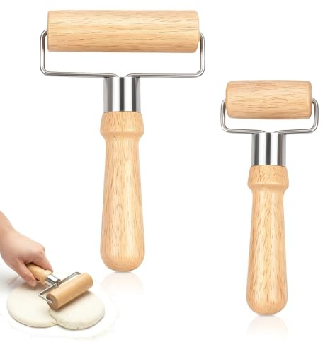 Teigroller Klein, 2 Stück Nudelholz Holz T-förmige Teigausroller | Nudelhölzer in Zwei Größen mit Glattem Griff für Pizza, Kekse, Backen, Fondant