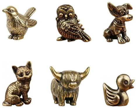 fexxkg Pack of 6 Brasses Animal Hinge Toppers Decorations Handcraft Miniature Sculptures Door Hinge Head for Home Bookshelf Dis