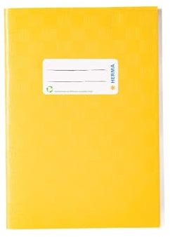 HERMA 7421 Heftumschläge A5 Bast Gelb, 25 Stück, Hefthüllen mit Beschriftungsetikett & Baststruktur aus strapazierfähiger & abwischbarer Polypropylen-Folie, Heftschoner Set für Schulhefte, farbig