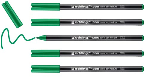 edding 1300 Colour Pen Medium - Pale Green - 5 pens - Round Nib 2 mm - Felt Pen for Drawing and Writing - Felt Pen for School, Mandalas, Bullet journals