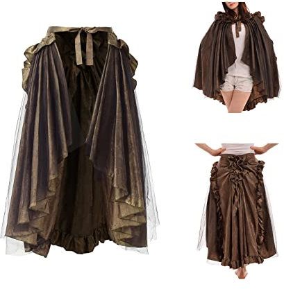 BLESSUME Mittelalterlicher Cape Steampunk Damen Viktorianischer Rüschenrock (Oliver Grün)