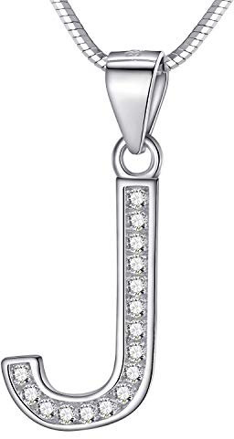 Morella Damen Buchstabenhalskette Halskette und Anhänger Buchstabe J aus 925 Silber rhodiniert 45 cm lang