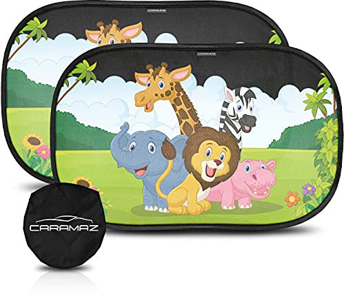 Parasol Coche Infantil con protección UV - Autoadhesivo, para Proteger del Sol a bebés y Mascotas (2 Unidades), Parasol Coche bebé M/L de 51x31 cm diseño de Tortuga