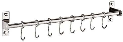 Porta-utensili da cucina in acciaio inox, con 6 ganci, montaggio a parete, multiuso, 40 cm (come da immagine) 50 cm 8 ganci.