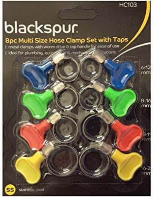 Blackspur 8 Piece Multi Size Hose Clamp Set with Thumbscrews