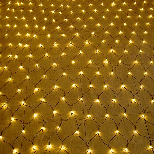 Aufun Guirlande lumineuse filetLED 6x4m 480 LEDs Filet lumineux 8 modes rideau lumineux avec prise pour Halloween fête de mariage décoration intérieure et extérieure, connectable, blanc chaud