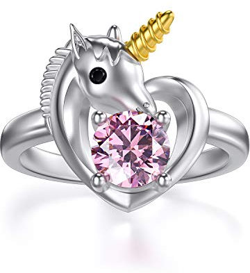 Anello in argento Sterling con unicorno, regalo per ragazze, con cristalli Swarovski e Argento, 11,5