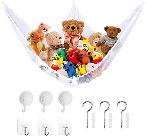 Toy Storage Soft Toy Hammock Teddy Net, Stuffed Animals Organizer Large Mesh Toys Holder with Strong Hooks