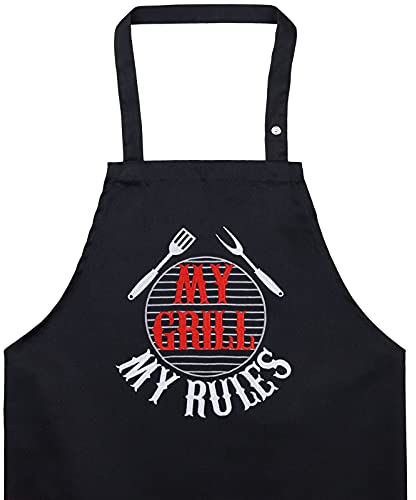 EXPRESS-STICKEREI Barbecue Grillschürze für Männer mit Spruch: MY GRILL, MY RULES - Kochschürze Größen verstellbar mit Tasche - Küchen-Schürze Herren Schürze für BBQ - Vatertag Geschenk für Grillfans