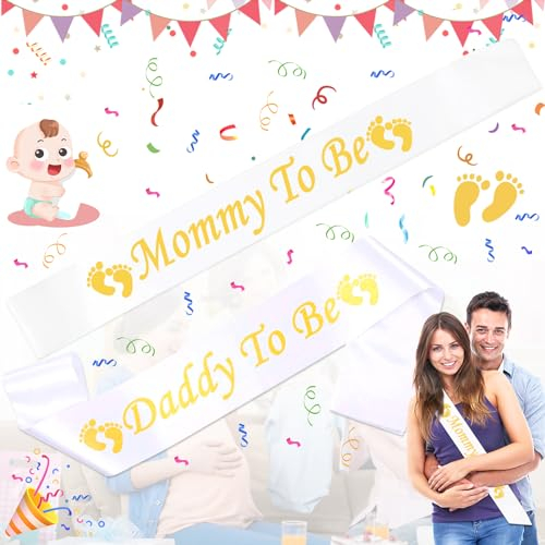 SUpoetry 2 Stück Mommy to Be Schärpe, Baby Shower Schärpe, Mom to be Schärpe Gold, Daddy to be Schärpe Gold, Baby Schärpen, Mother-to-be Gift Baby Welcome Party Decorations, Baby Shower Schärpe