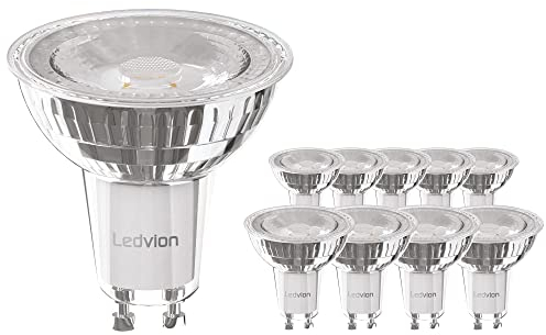 Ledvion - 10x GU10 LED Glühbirnen, 5W, 4000K, 345 Lumen, Vollglas, Beleuchtung