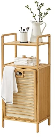 Mobile Portabiancheria in bambù (LxPxA) 40 x 30 x 95 cm con Ripiano Portaoggetti - Incluso Sacco Rimovibile per Bucato