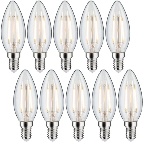 NCC-Licht 10 x LED Filament Leuchtmittel E14 Kerze C35 4,5W klar 470lm warmweiß 2700K, dimmbar, Ersatz für Kerzenlampe 40W
