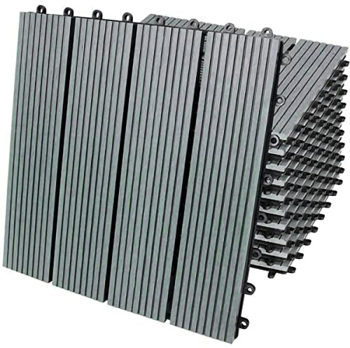 Piastrelle per Pavimenti da Esterno Balcone/Giardino/Terrazza Pavimentazione ad Incastro in WPC, Legno Composito, Mattonelle da Giardino con 33 Pannelli da 30x30 cm - Grigio