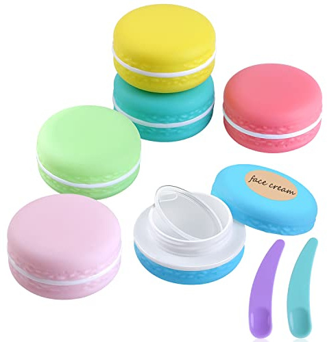 Stalife Travel Bottles for Toiletries, 6pcs 10ml Leakproof Small Travel Pots with Lids for Makeup Cream, Mini Plastic Jars Containers with Labels and Spatulas