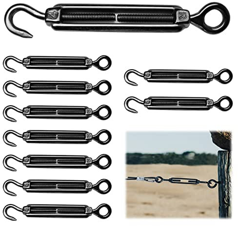 Muzata 10 Pack M4 Black Turnbuckle Hook and Eye Turnbuckles for Cable Wire Stainless Steel Cable Tensioner Heavy Duty Wire Rope Kit for String Light Picture DIY Hanging Tension CN09
